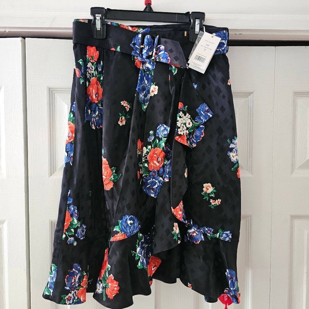 Tory Burch Floral SILK WRAP RUFFLE SKIRT WITH BELT in Black - Size 4 - Picture 7 of 16